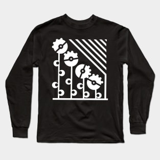 White Mechanical Flowers - Black Long Sleeve T-Shirt